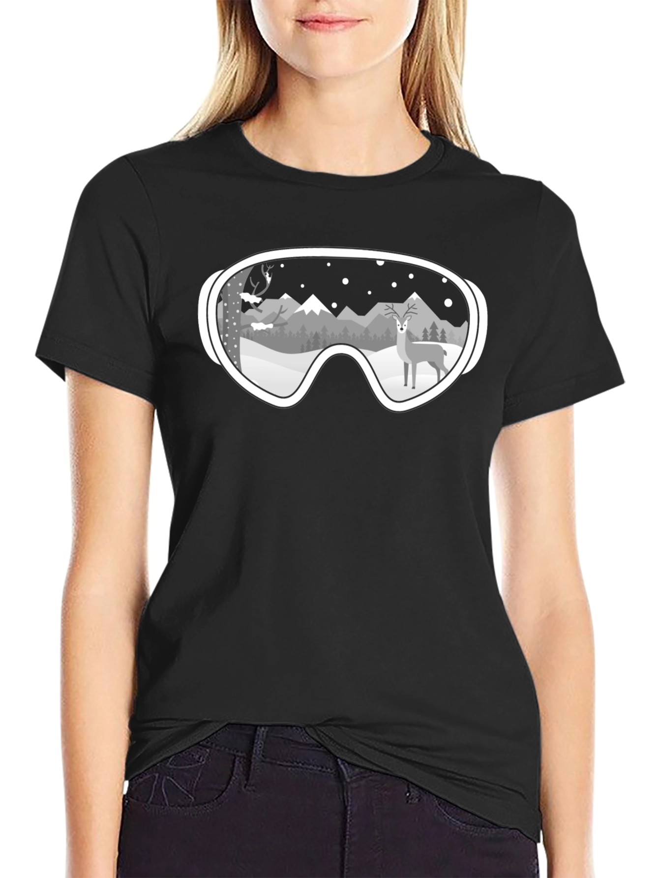 Winter Goggles Graphic Tee - Mountain & Deer Scene