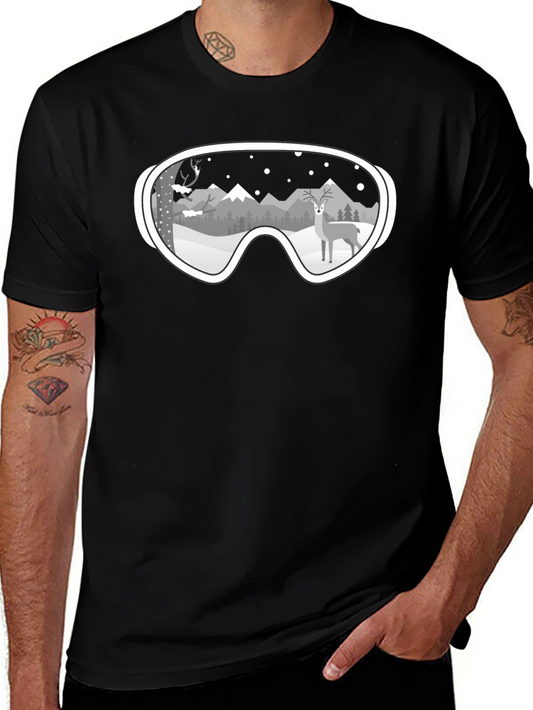 Winter Goggles Graphic Tee - Mountain & Deer Scene