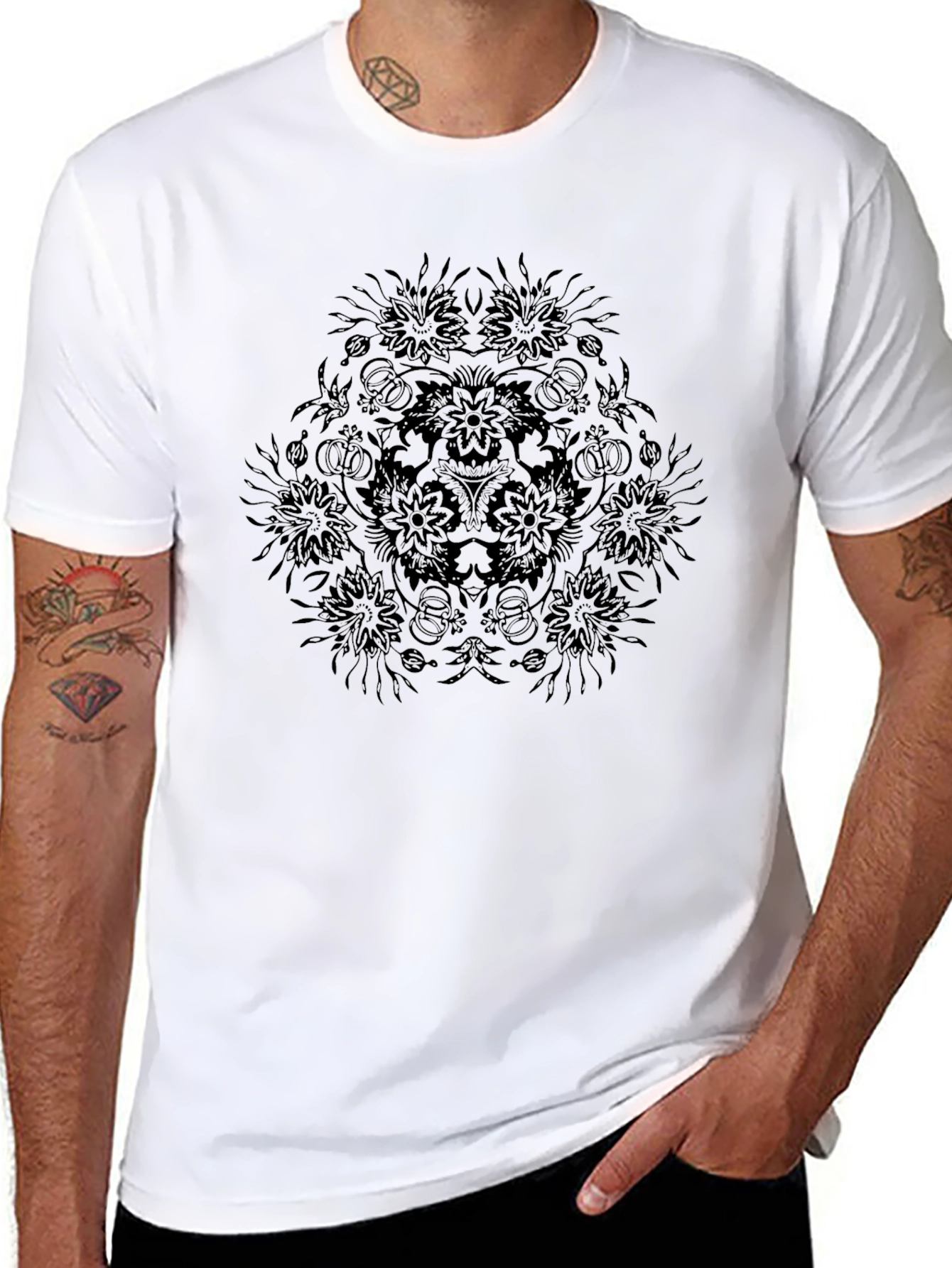 Mens Black Mandala Graphic Tee - Unique Design