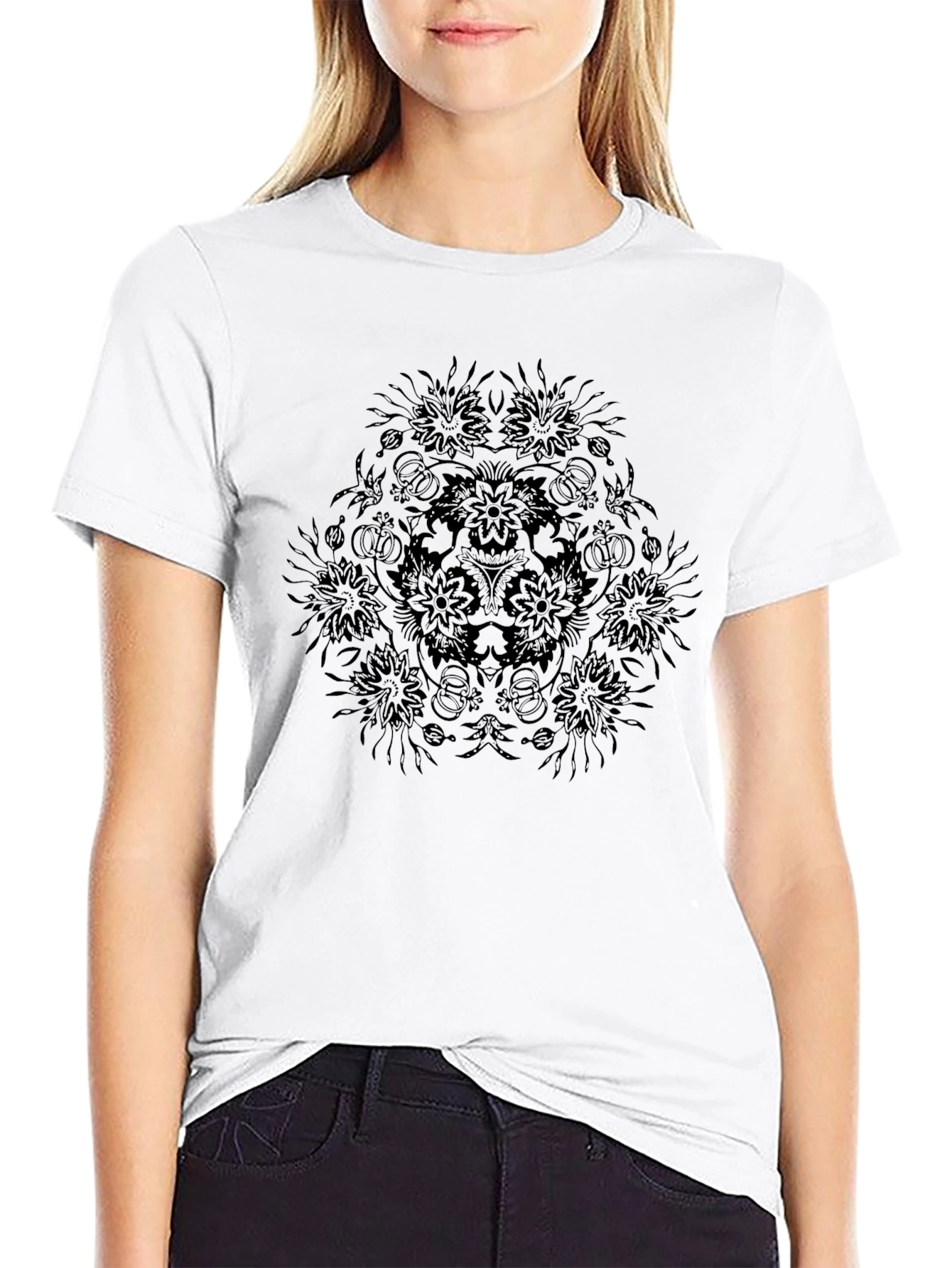 Mens Black Mandala Graphic Tee - Unique Design
