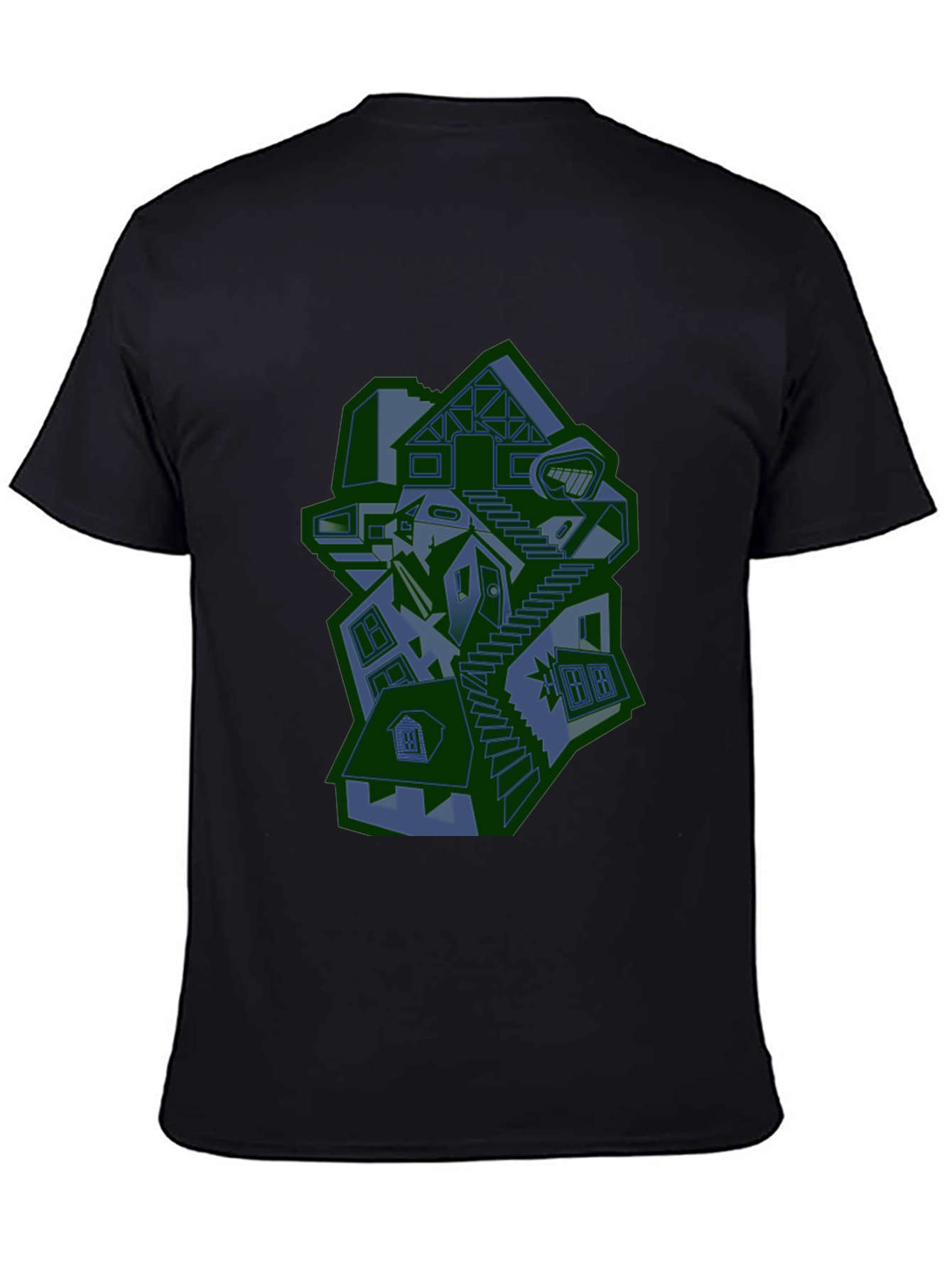 Abstract House Graphic Print Black T-Shirt