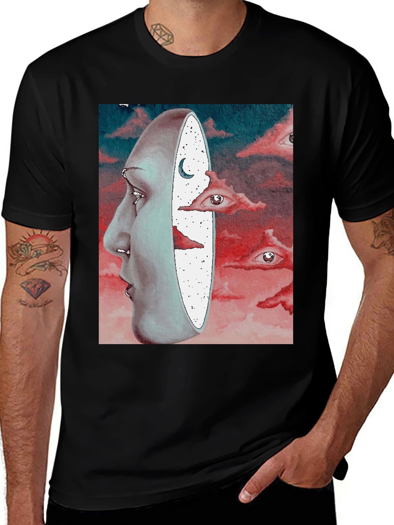 Surreal Face and Dreamscape Black Graphic Tee
