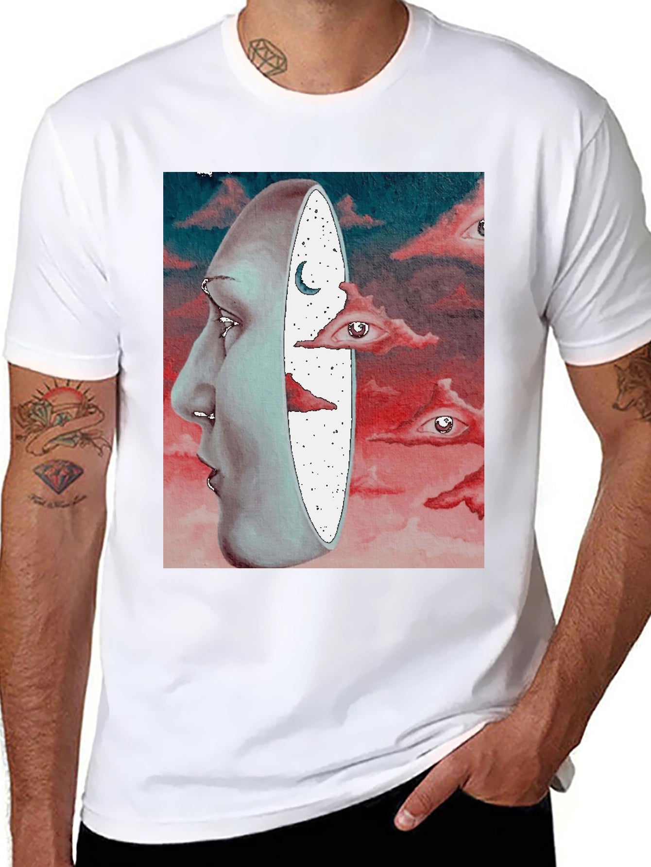 Surreal Face and Dreamscape Black Graphic Tee