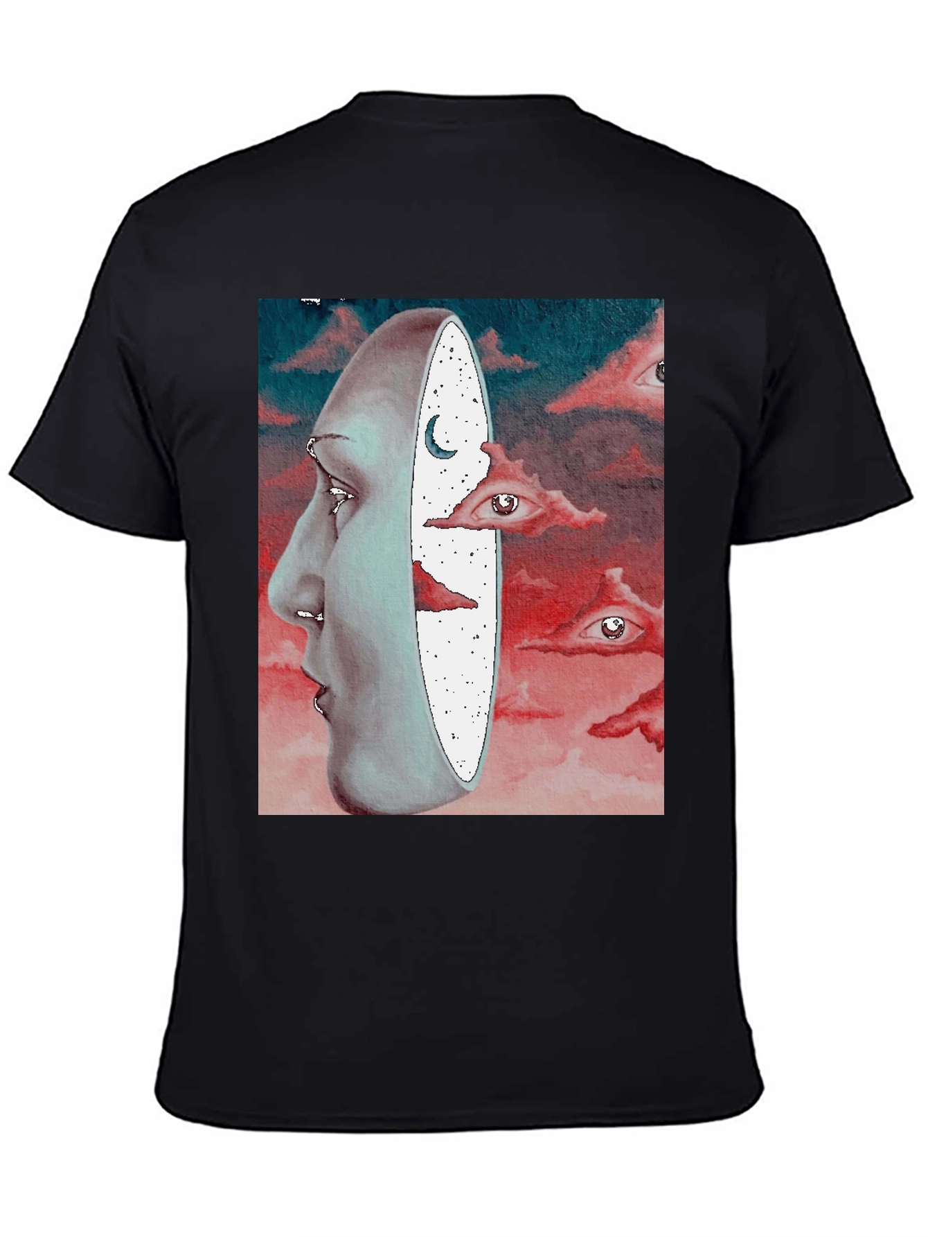 Surreal Face and Dreamscape Black Graphic Tee