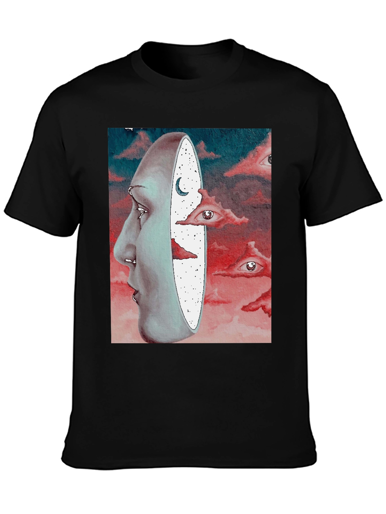 Surreal Face and Dreamscape Black Graphic Tee
