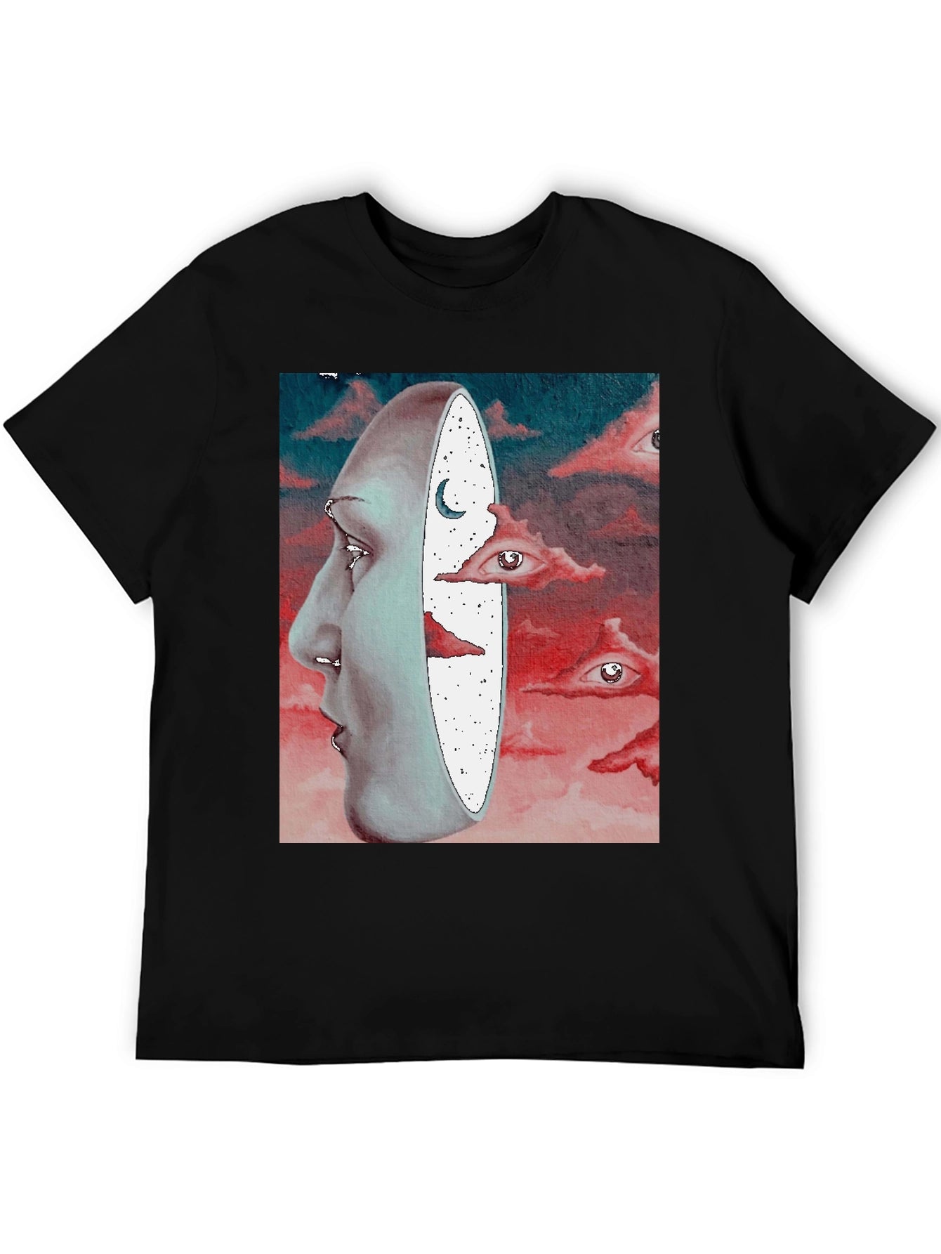 Surreal Face and Dreamscape Black Graphic Tee