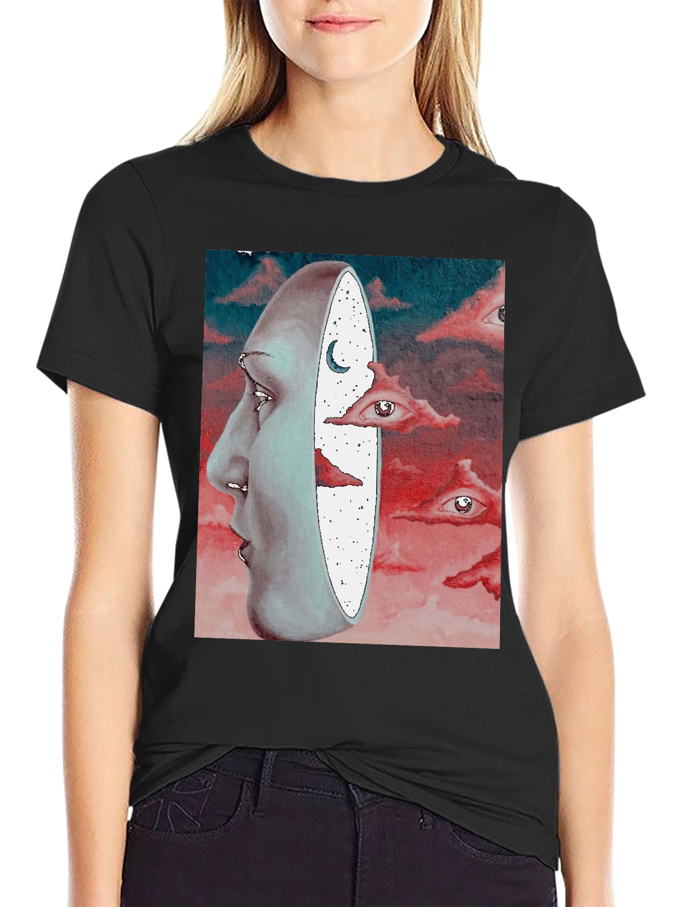 Surreal Face and Dreamscape Black Graphic Tee