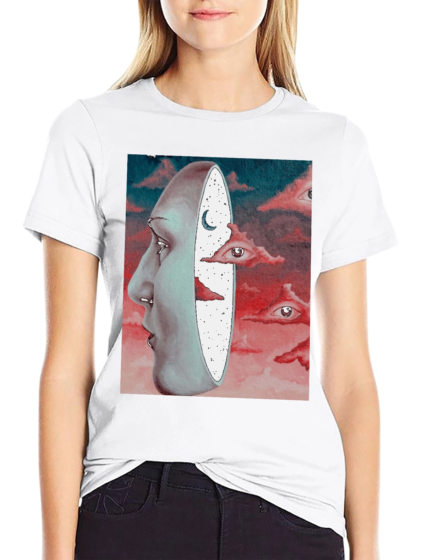 Surreal Face and Dreamscape Black Graphic Tee