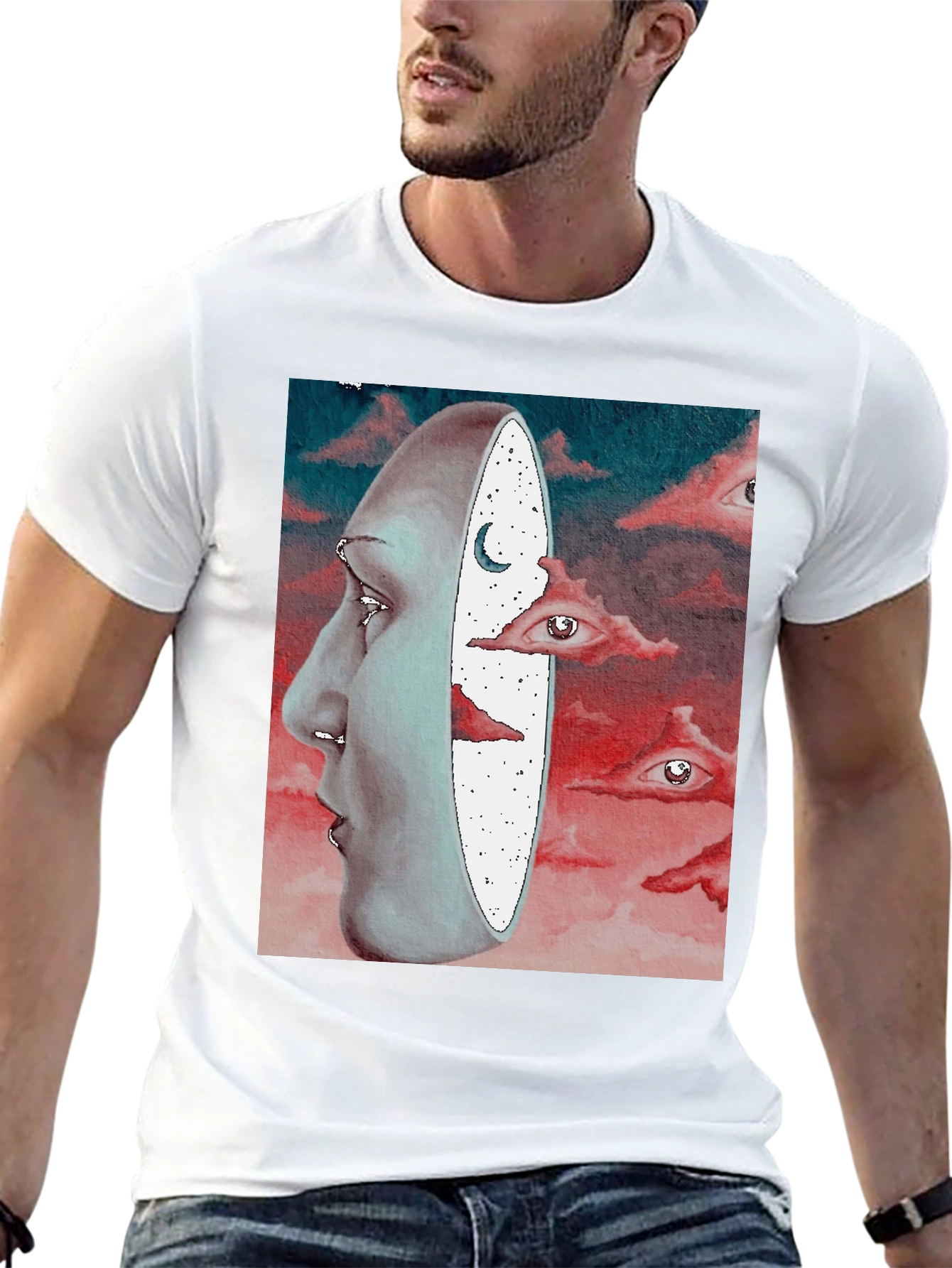 Surreal Face and Dreamscape Black Graphic Tee