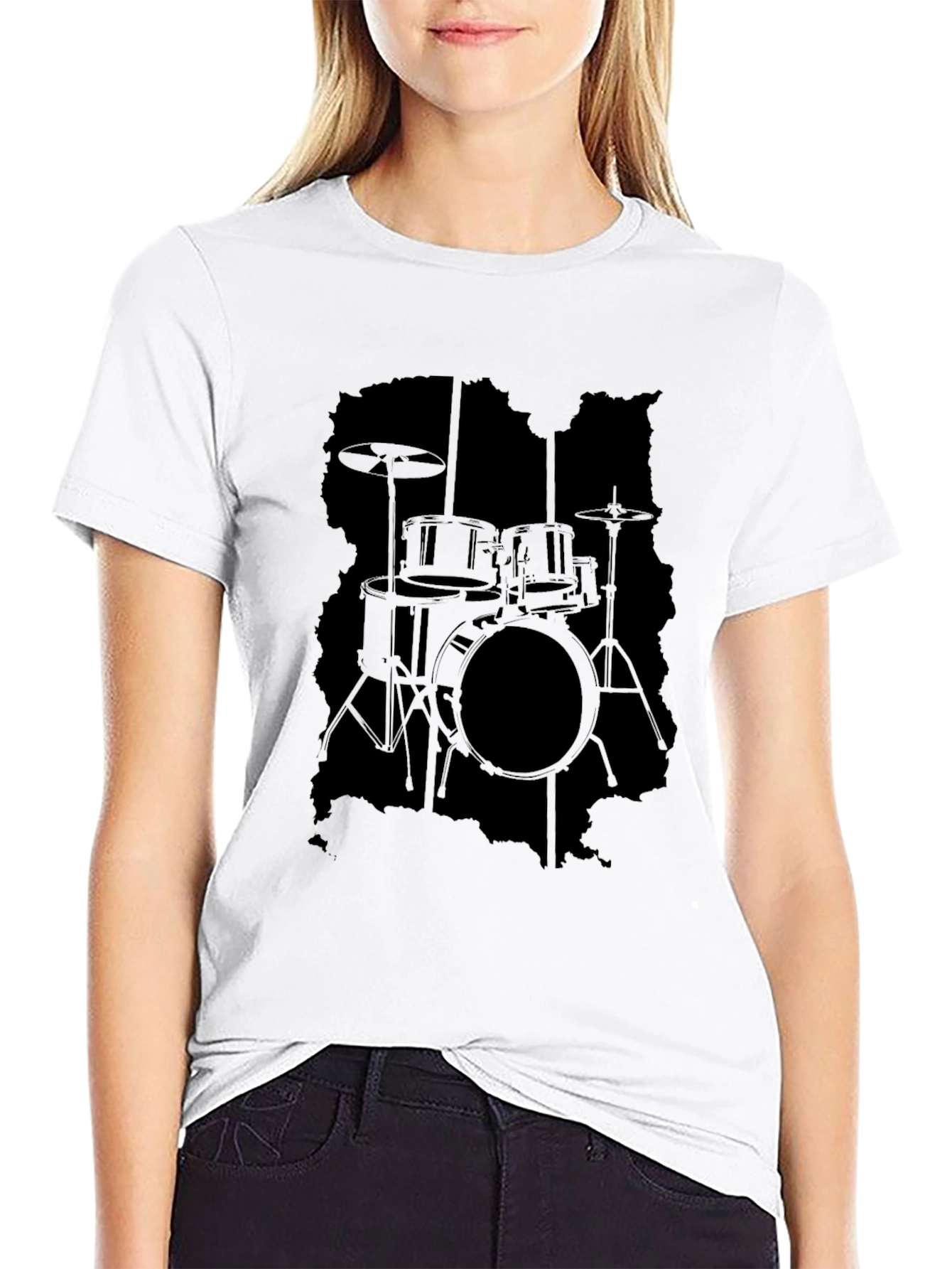 Black Drum Set Graphic T-Shirt