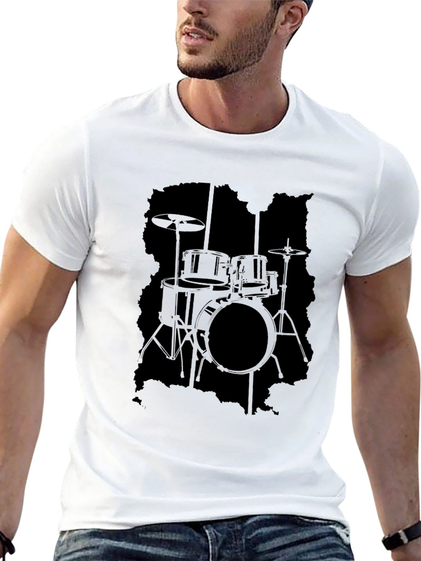 Black Drum Set Graphic T-Shirt