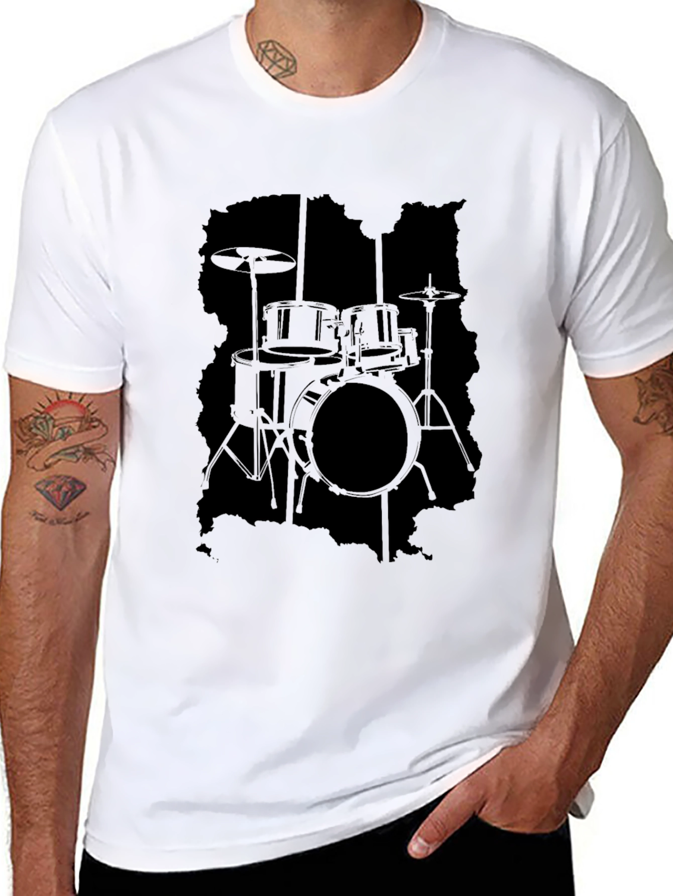 Black Drum Set Graphic T-Shirt