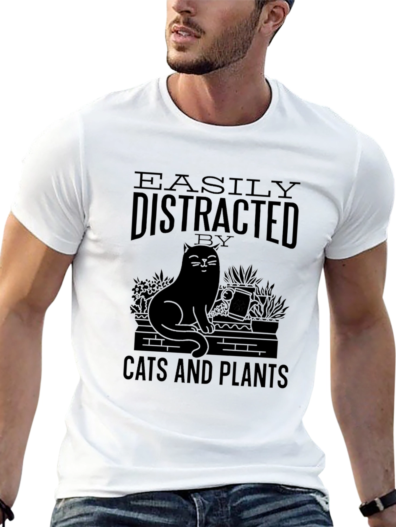Easily Distracted by Cats and Plants Graphic T-Shirt
