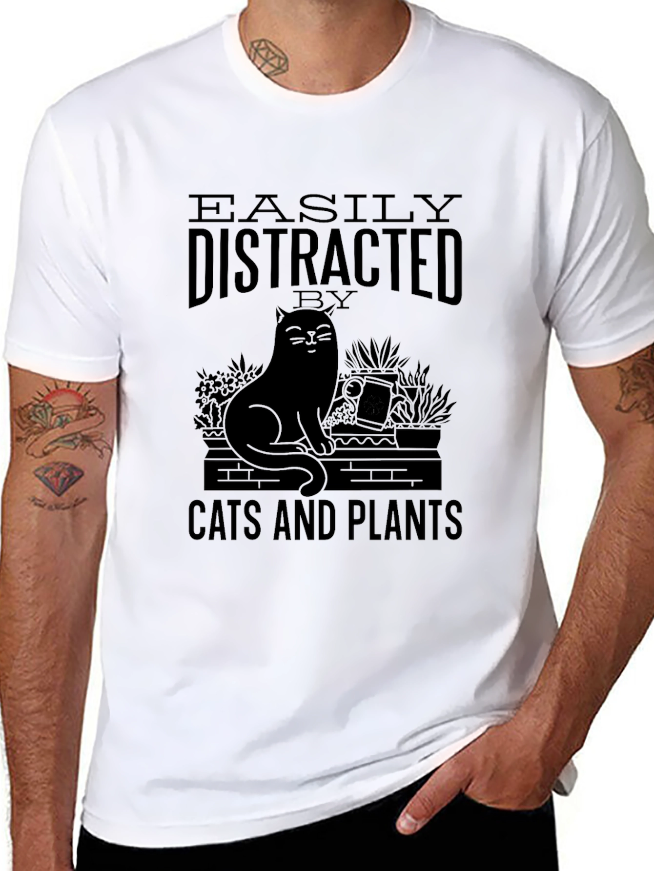 Easily Distracted by Cats and Plants Graphic T-Shirt