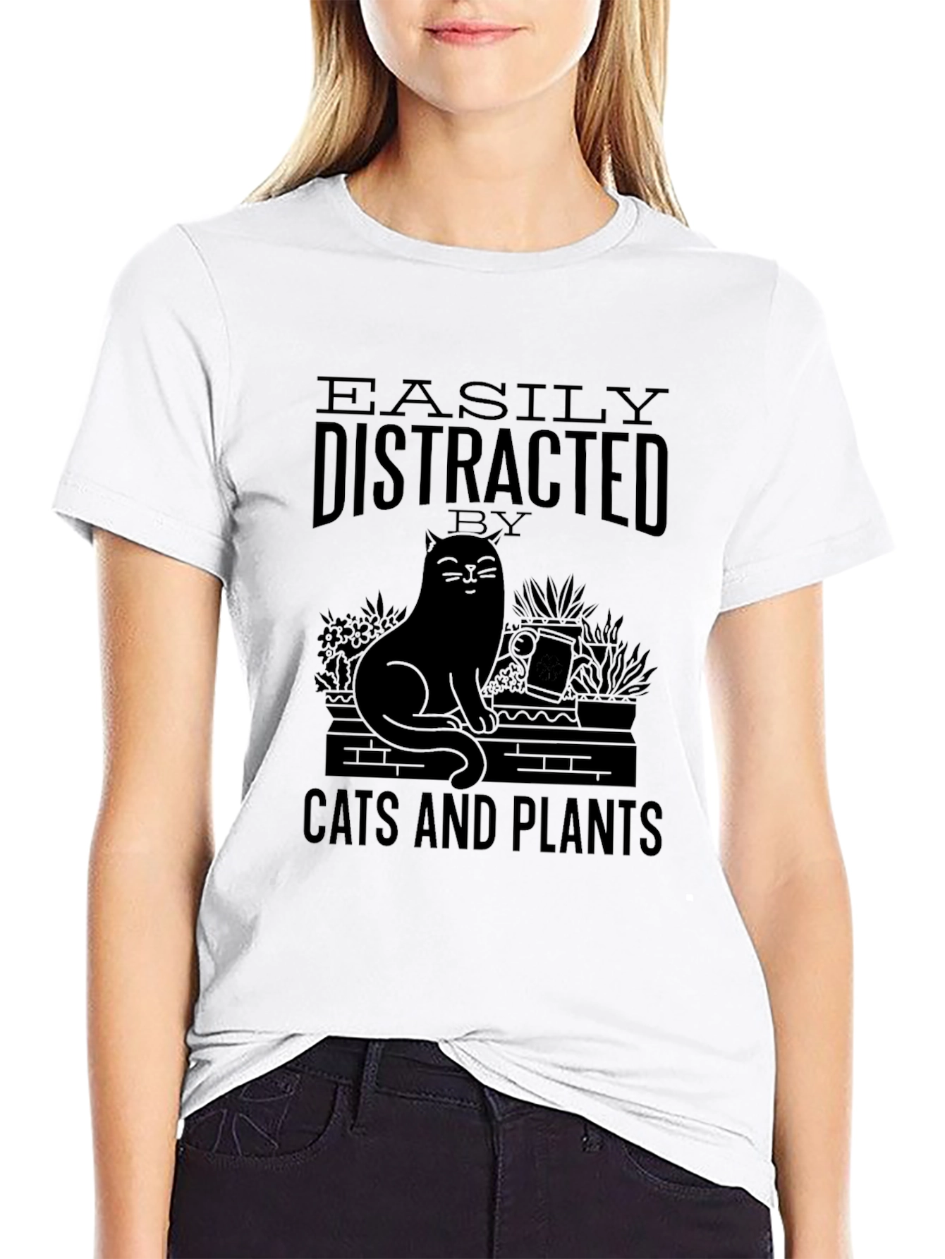 Easily Distracted by Cats and Plants Graphic T-Shirt