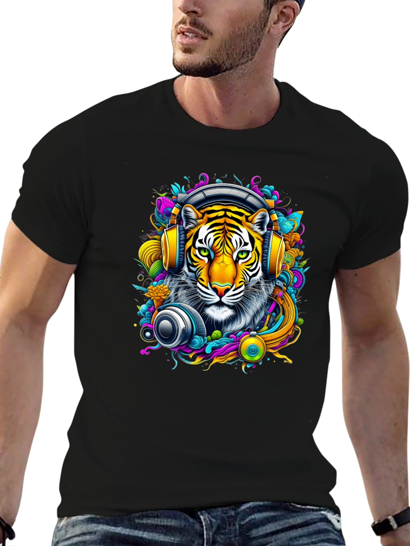 Tiger DJ Graphic Tee - Vivid Art T-Shirt