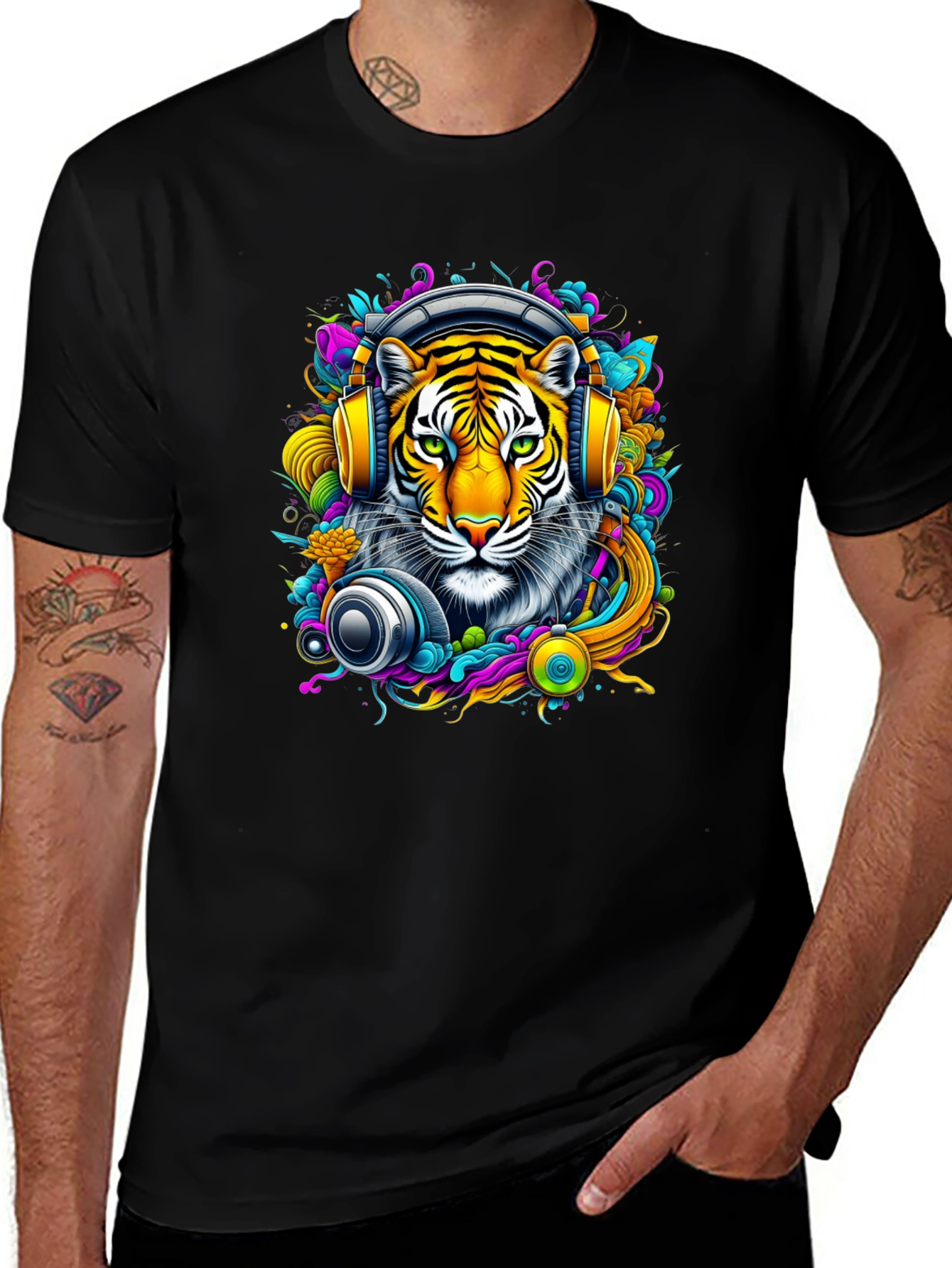 Tiger DJ Graphic Tee - Vivid Art T-Shirt