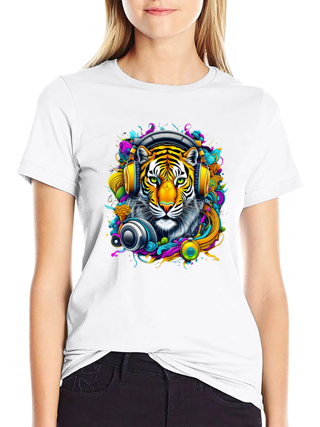 Tiger DJ Graphic Tee - Vivid Art T-Shirt