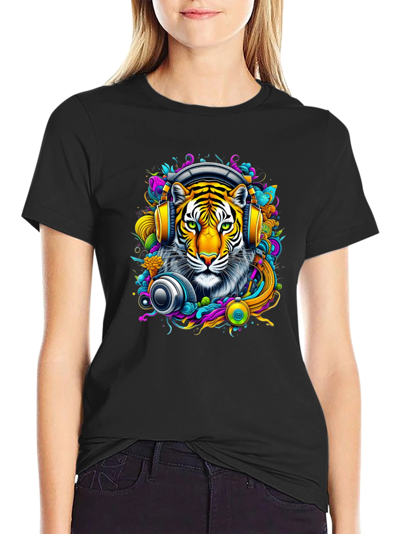Tiger DJ Graphic Tee - Vivid Art T-Shirt