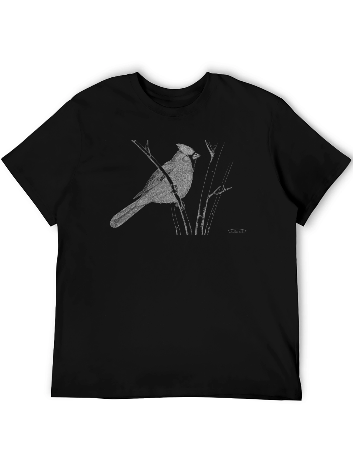 Cardinal Bird Graphic Tee - Black Cotton T-Shirt