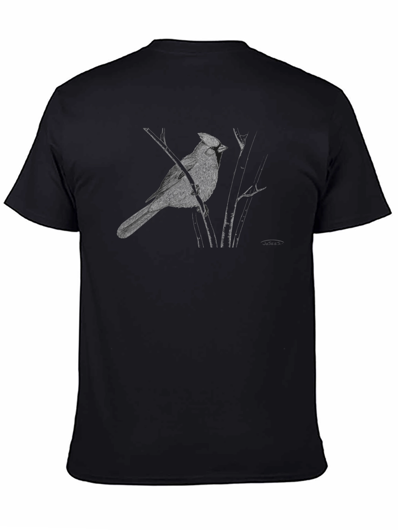 Cardinal Bird Graphic Tee - Black Cotton T-Shirt
