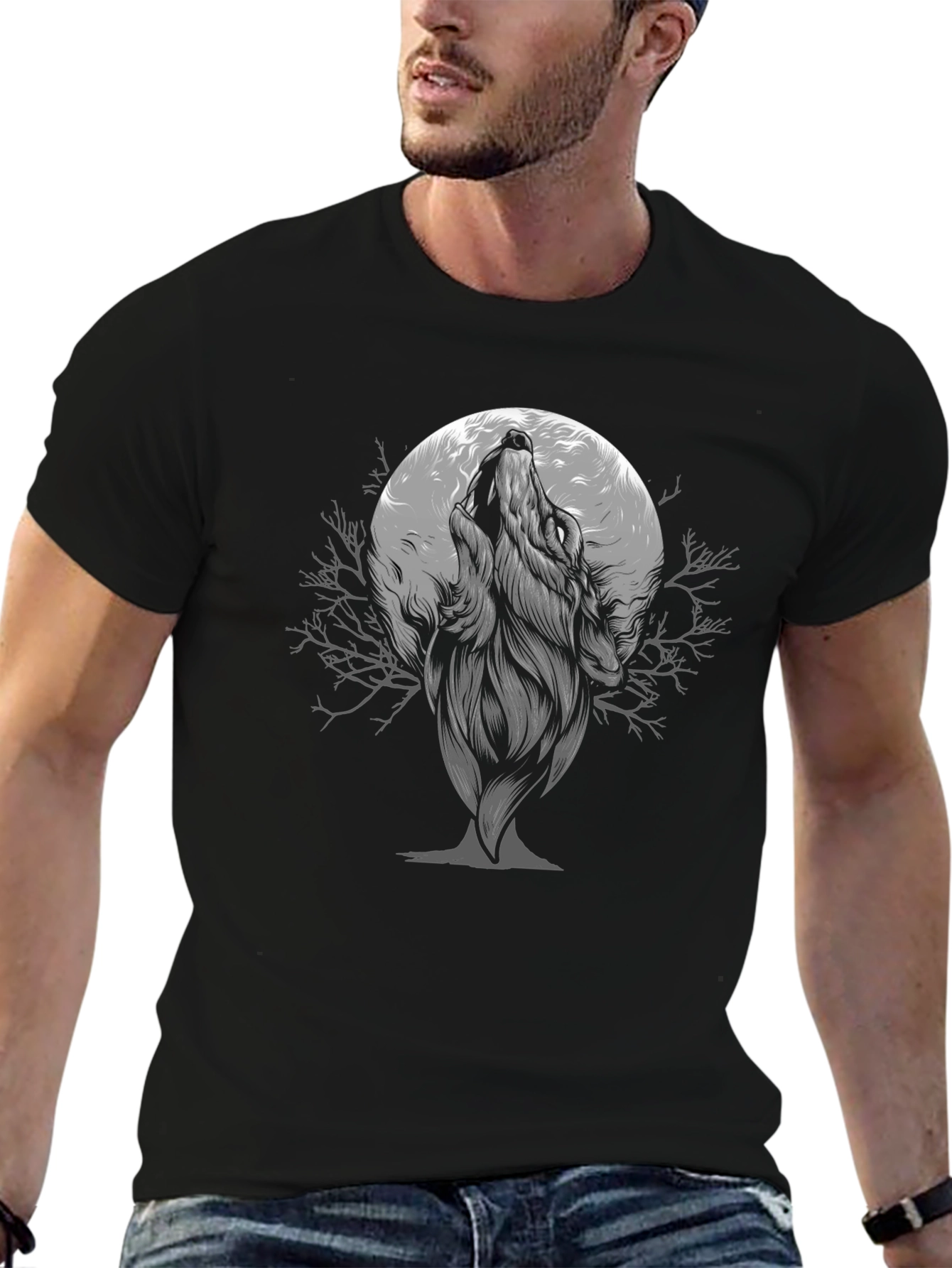 Wolf Howling at Moon Graphic T-Shirt