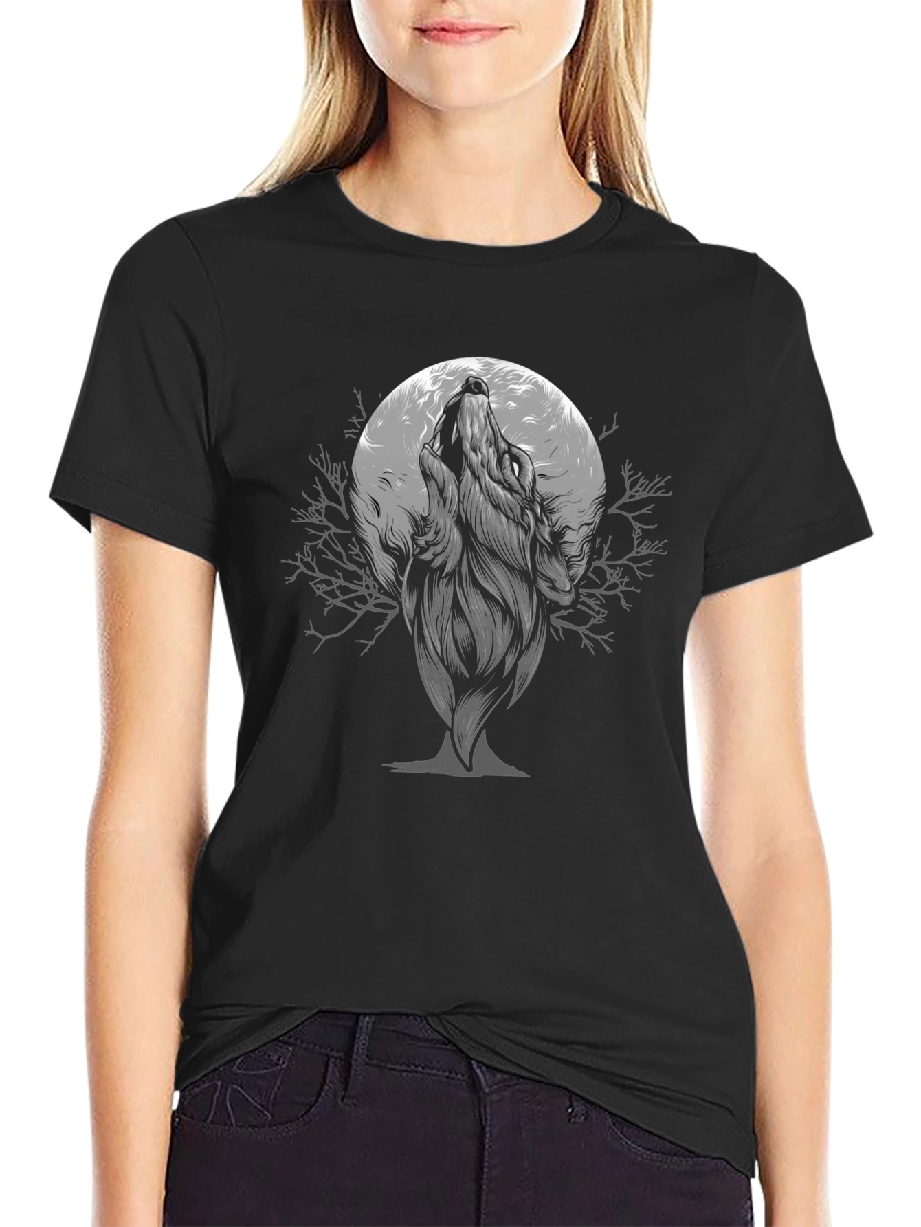 Wolf Howling at Moon Graphic T-Shirt