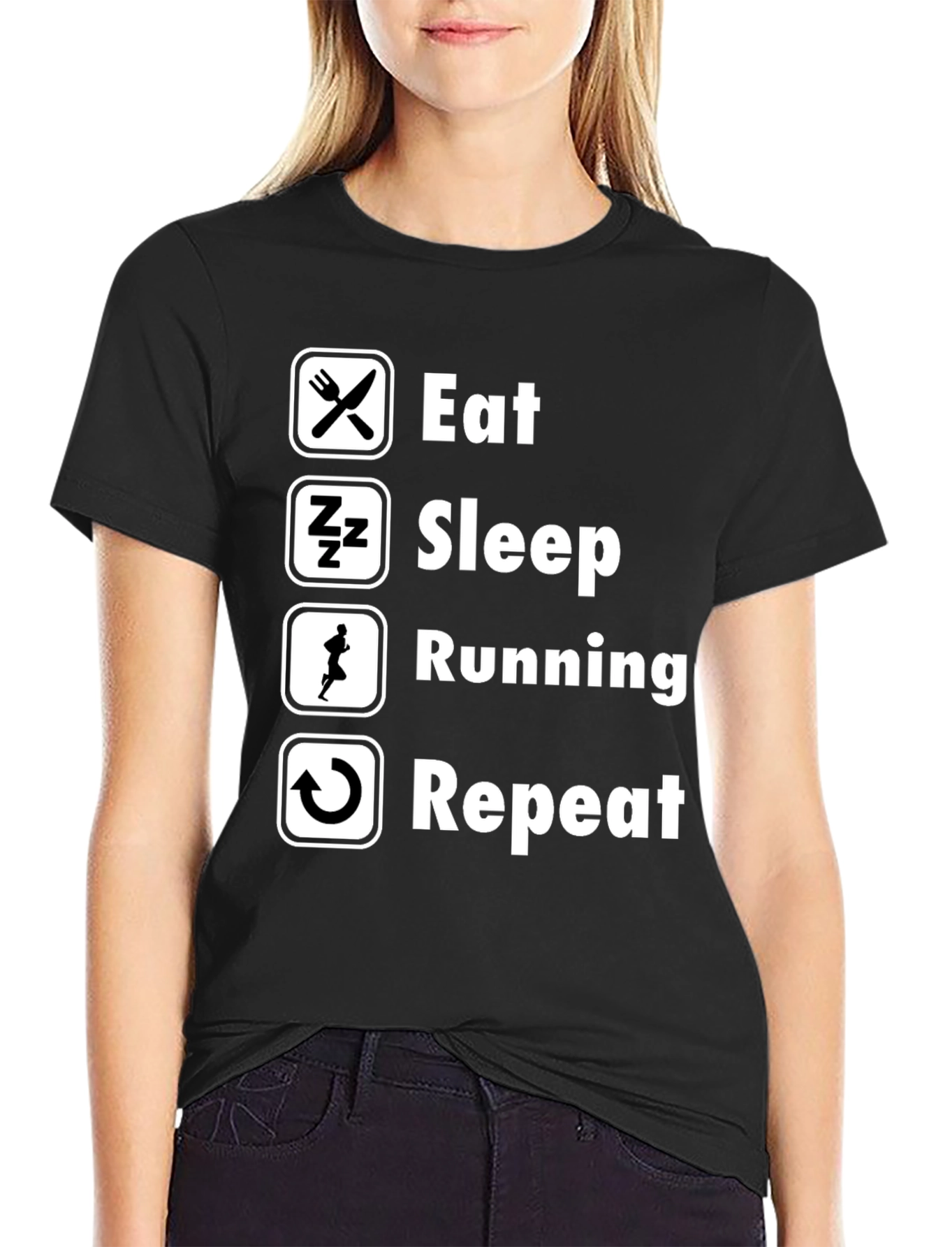 Eat Sleep Running Repeat Black T-Shirt