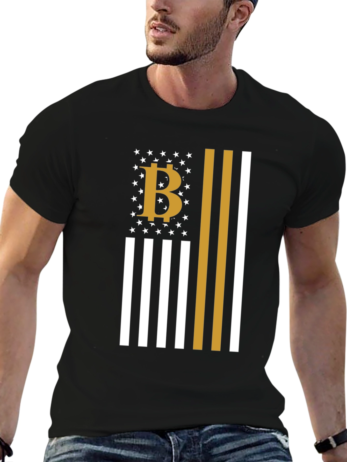 Bitcoin American Flag Style Graphic T-Shirt