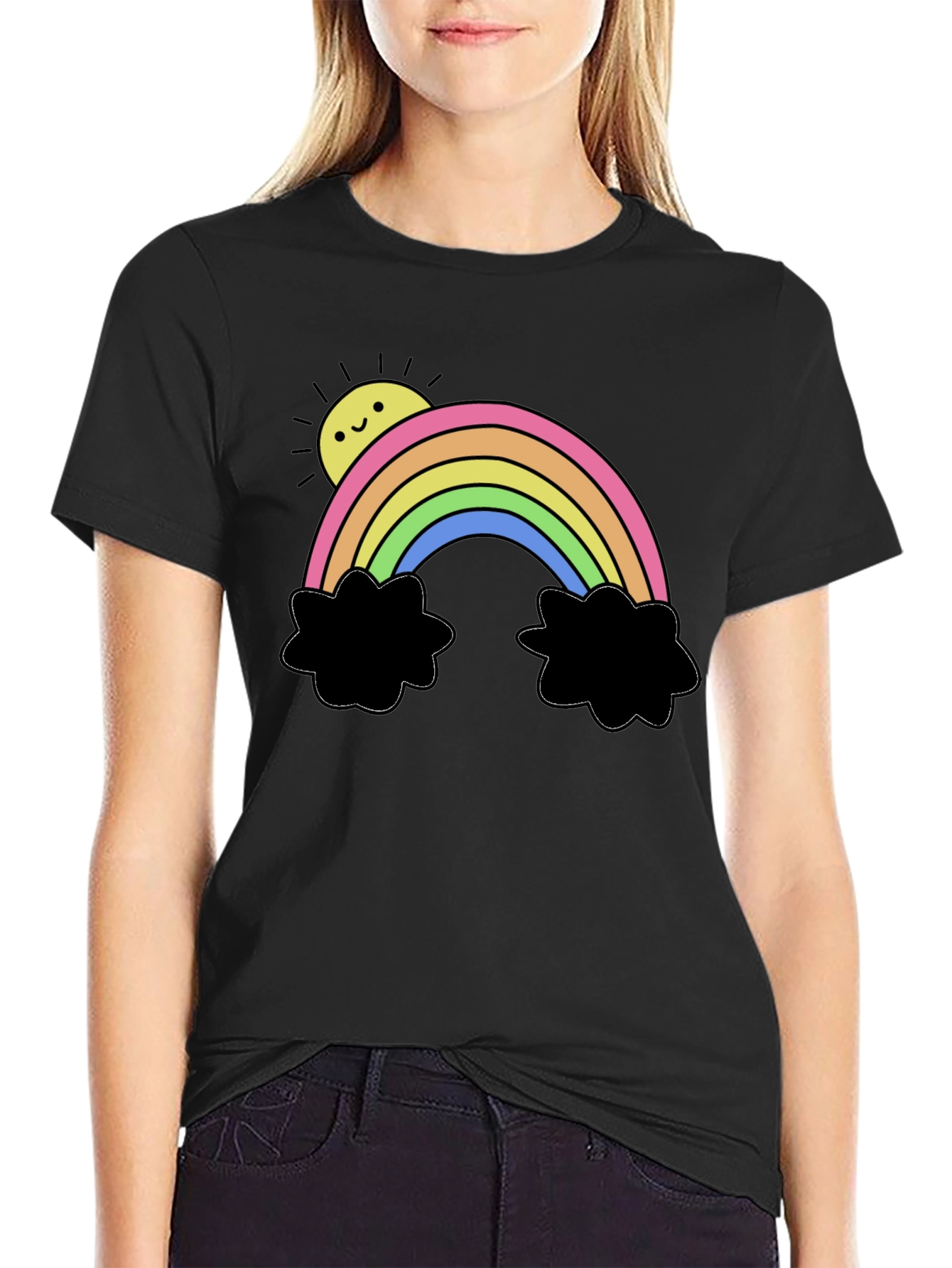 Rainbow Sun Graphic Black T-Shirt