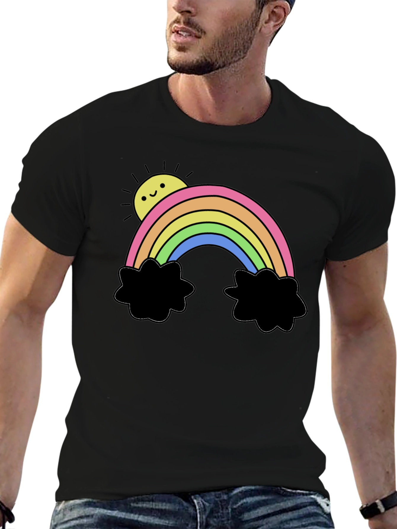 Rainbow Sun Graphic Black T-Shirt