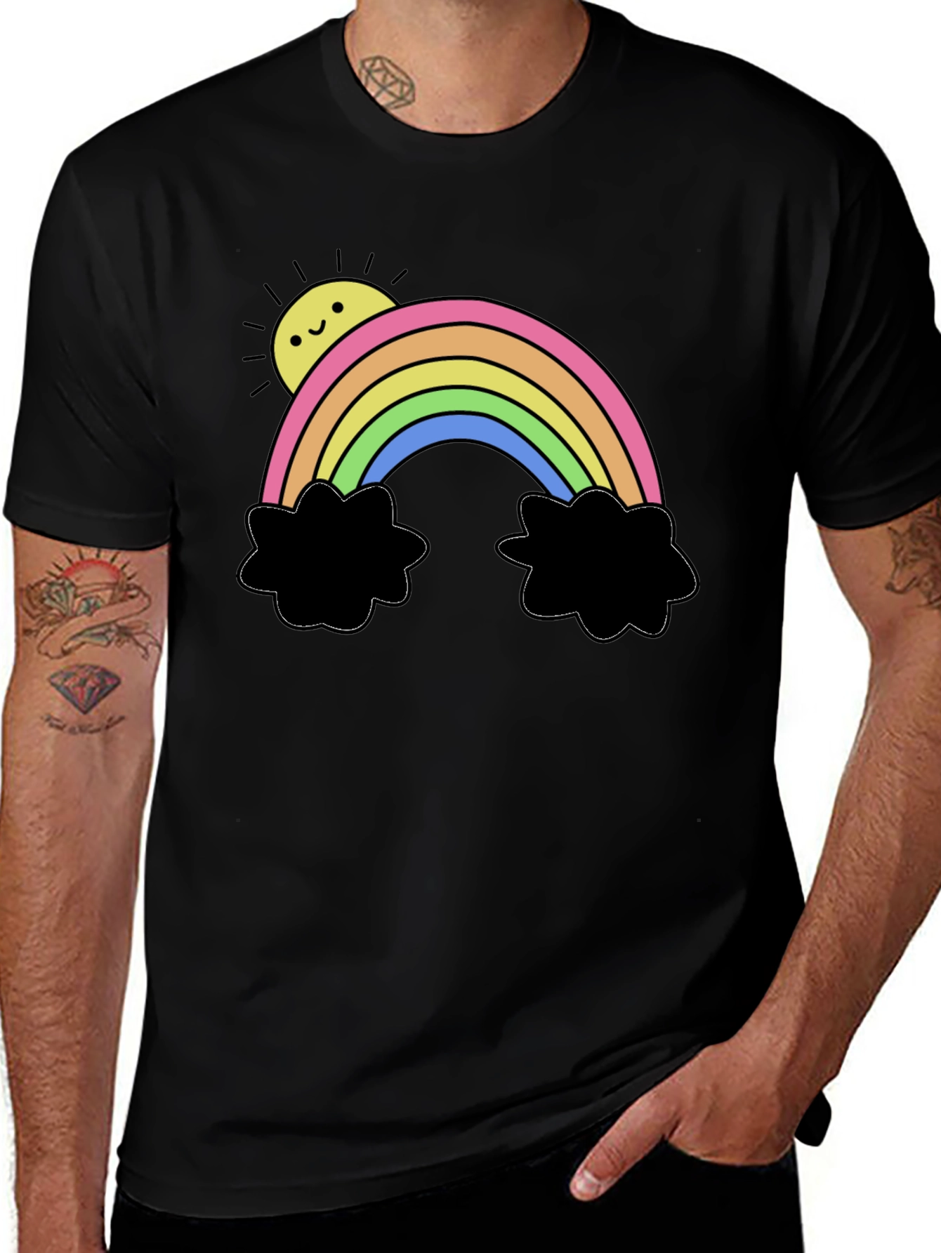 Rainbow Sun Graphic Black T-Shirt