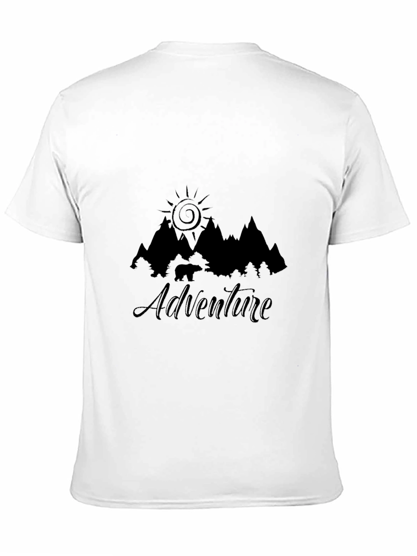 Adventure Awaits Black T-Shirt - Mountain & Sun Design