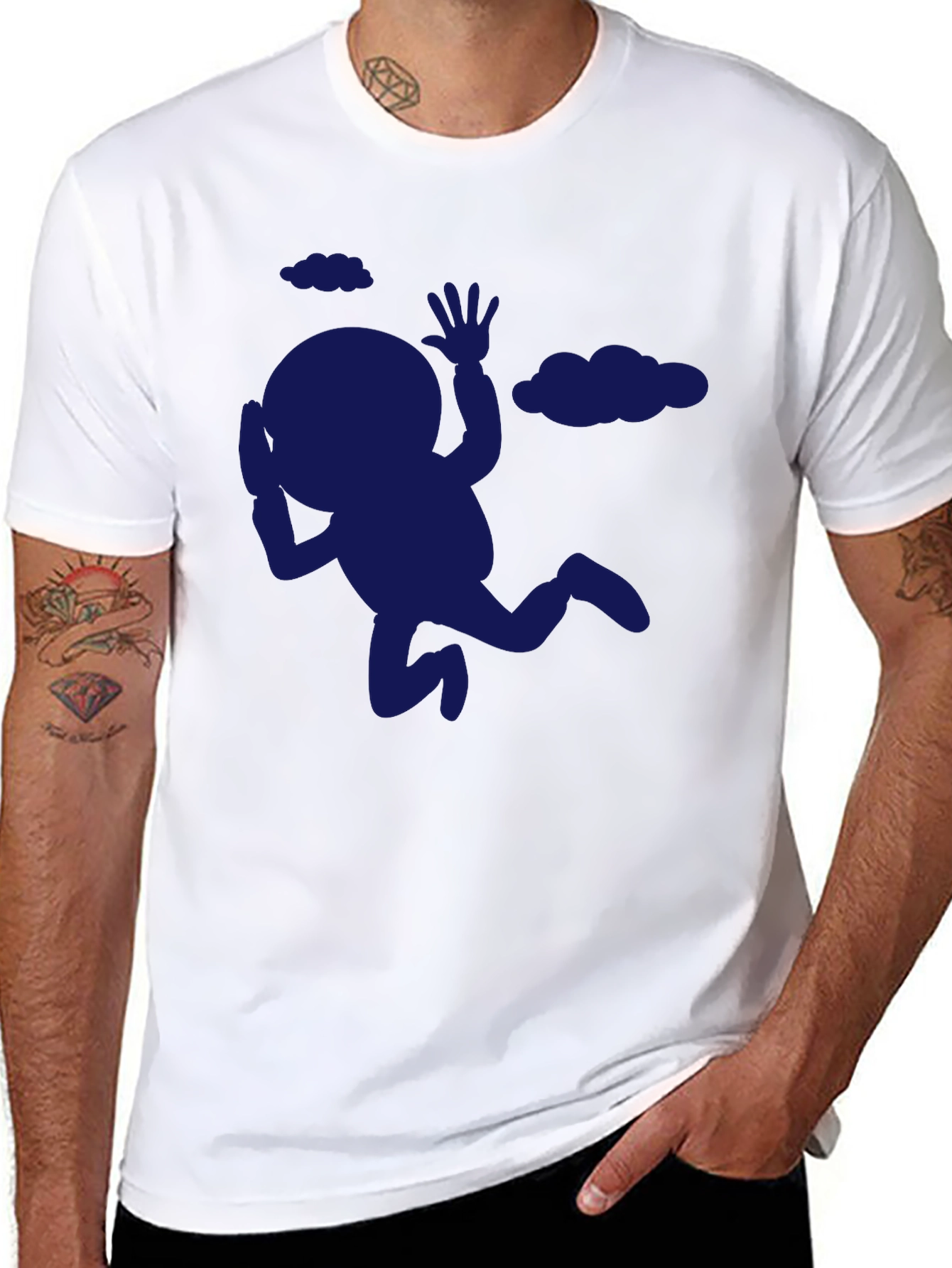Funny Falling Man Graphic Tee - Black T-Shirt