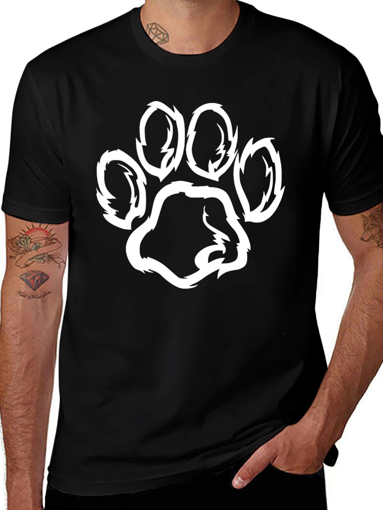 Black T-Shirt with Paw Print Graphic