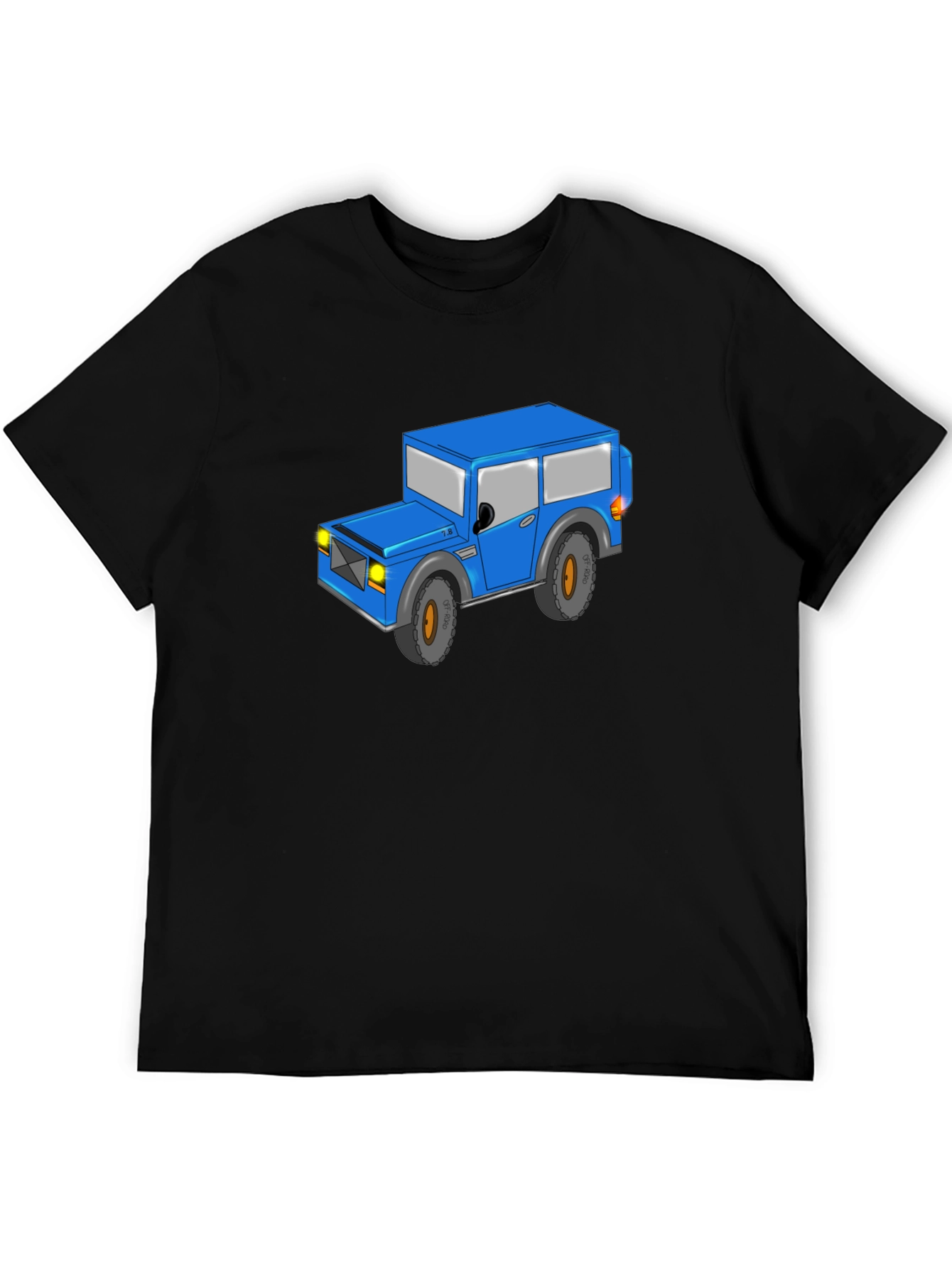 Blue Cartoon Jeep Black T-Shirt