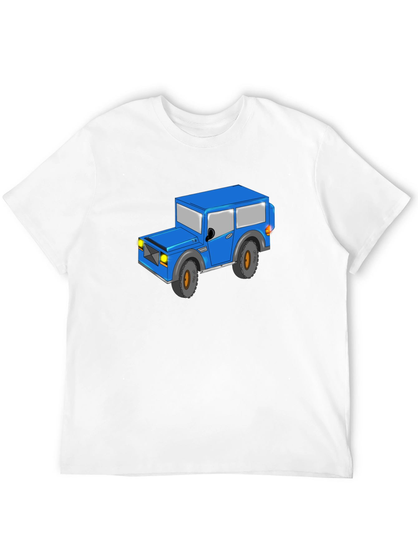 Blue Cartoon Jeep Black T-Shirt