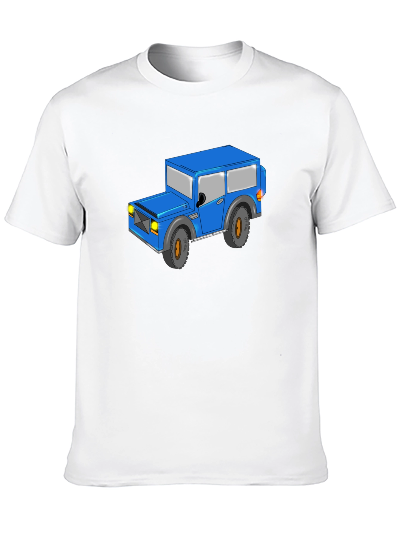Blue Cartoon Jeep Black T-Shirt