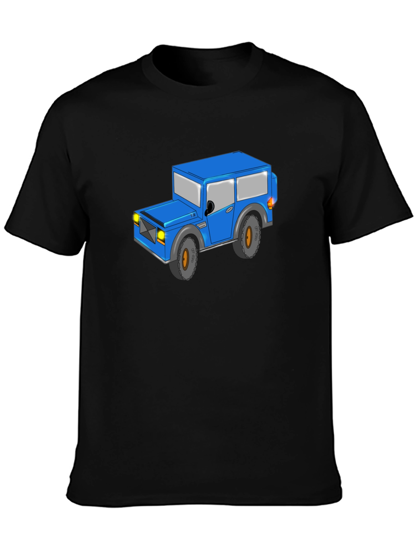 Blue Cartoon Jeep Black T-Shirt
