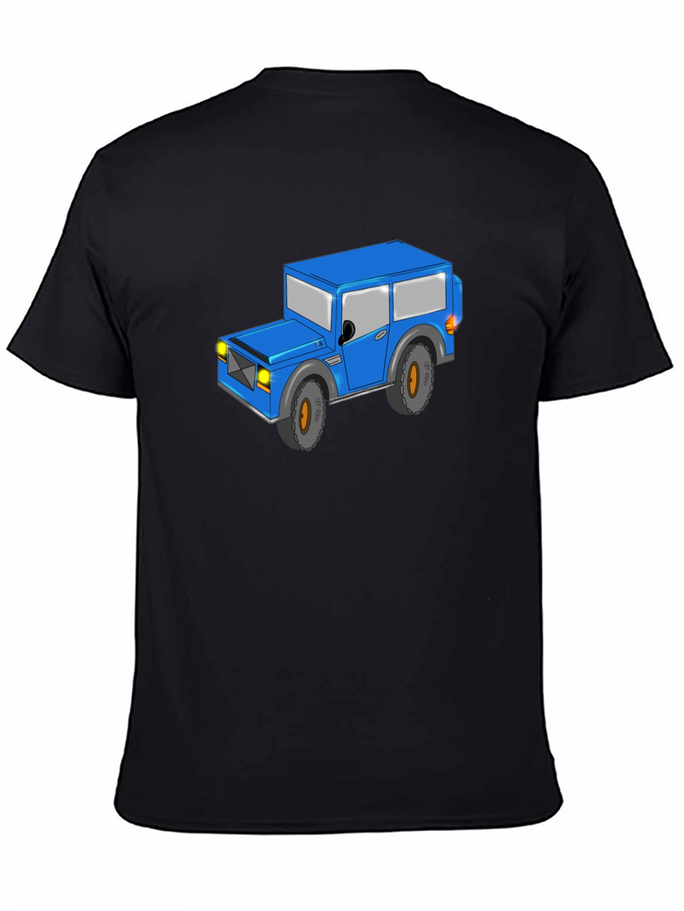 Blue Cartoon Jeep Black T-Shirt