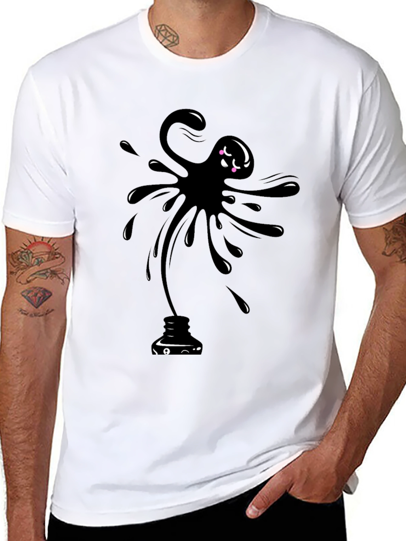 Ink Spill Graphic Tee - Black Cotton Comfort