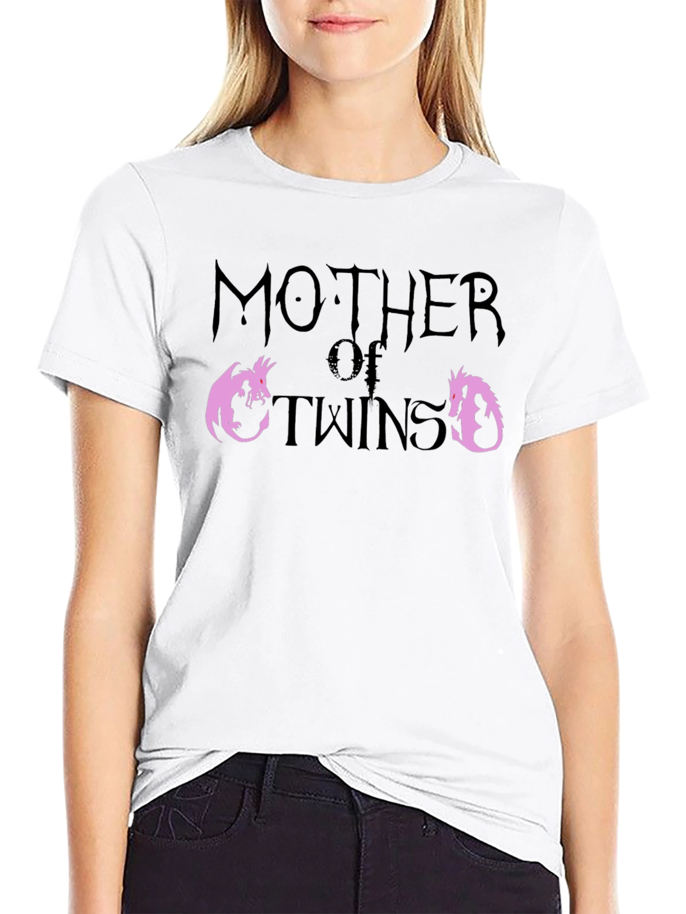 Mother of Twins Dragon Graphic Black T-Shirt