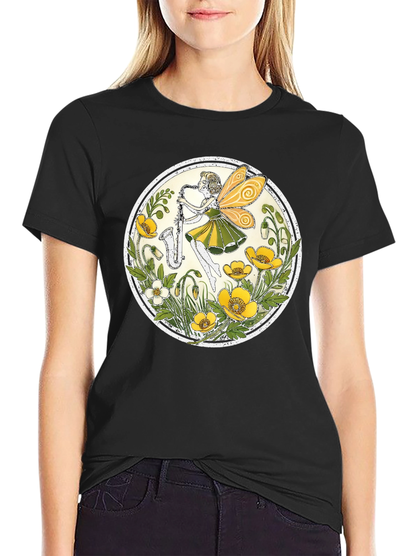 Fairy Saxophone T-Shirt - Floral Design