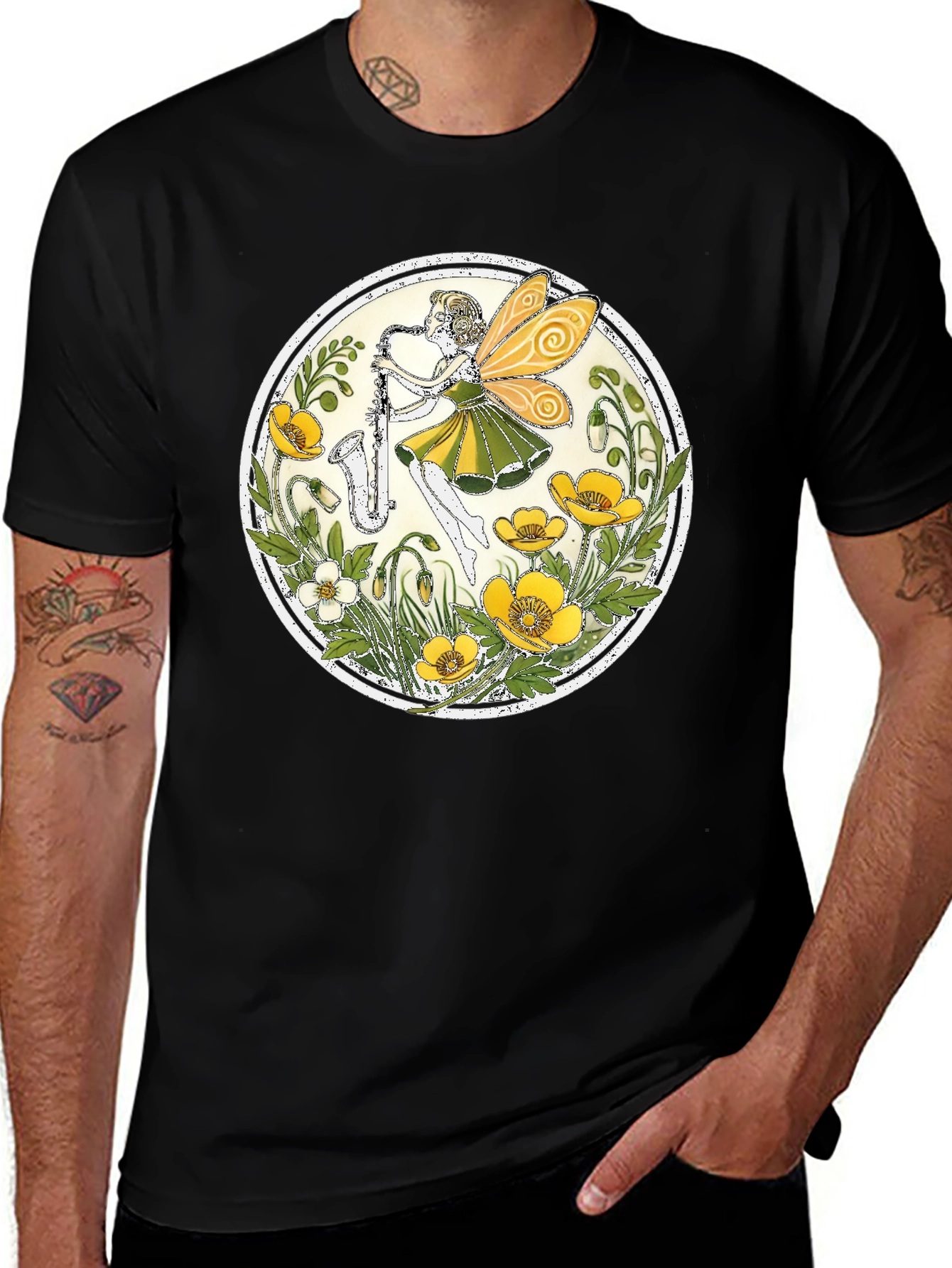Fairy Saxophone T-Shirt - Floral Design