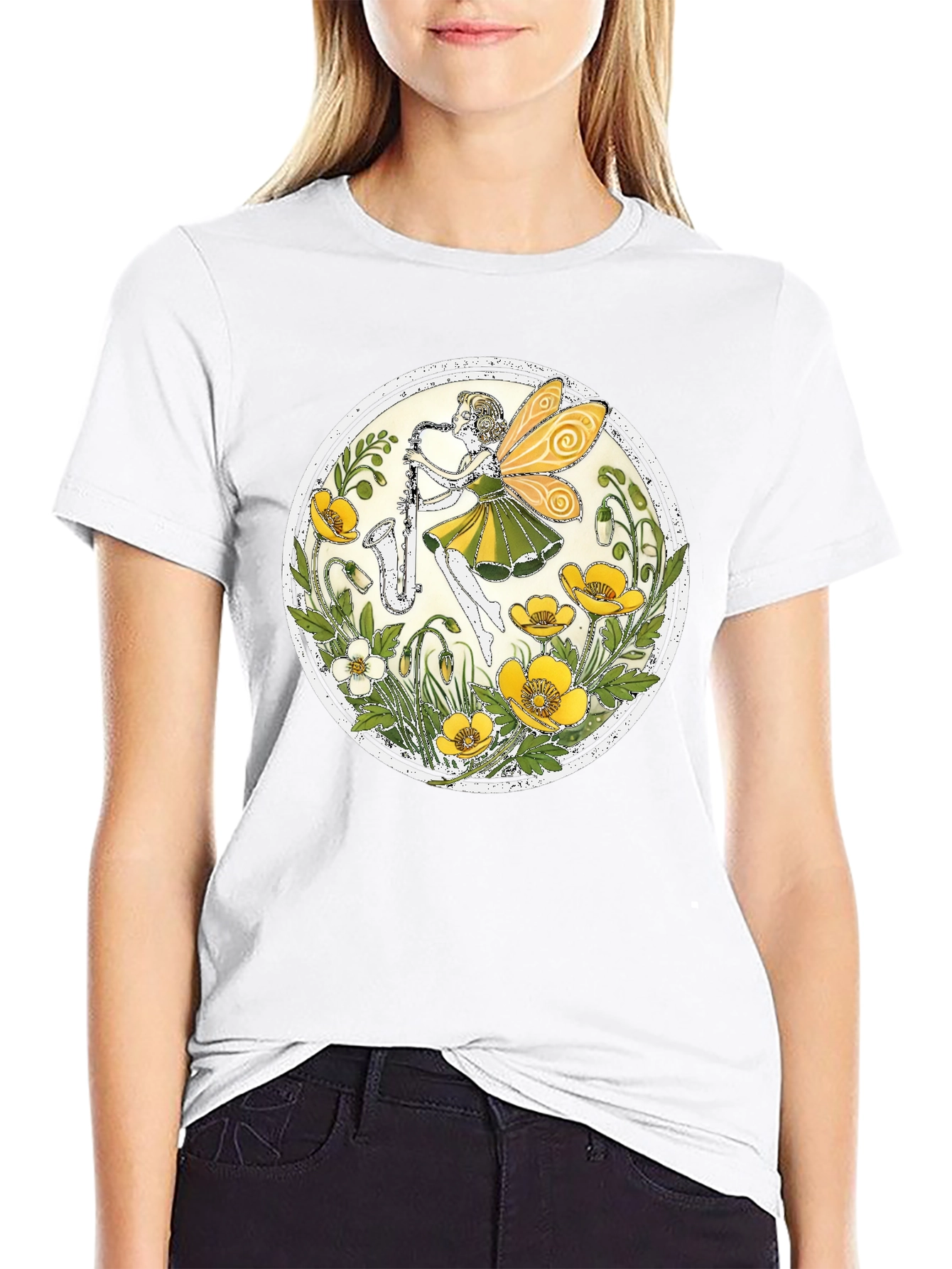 Fairy Saxophone T-Shirt - Floral Design