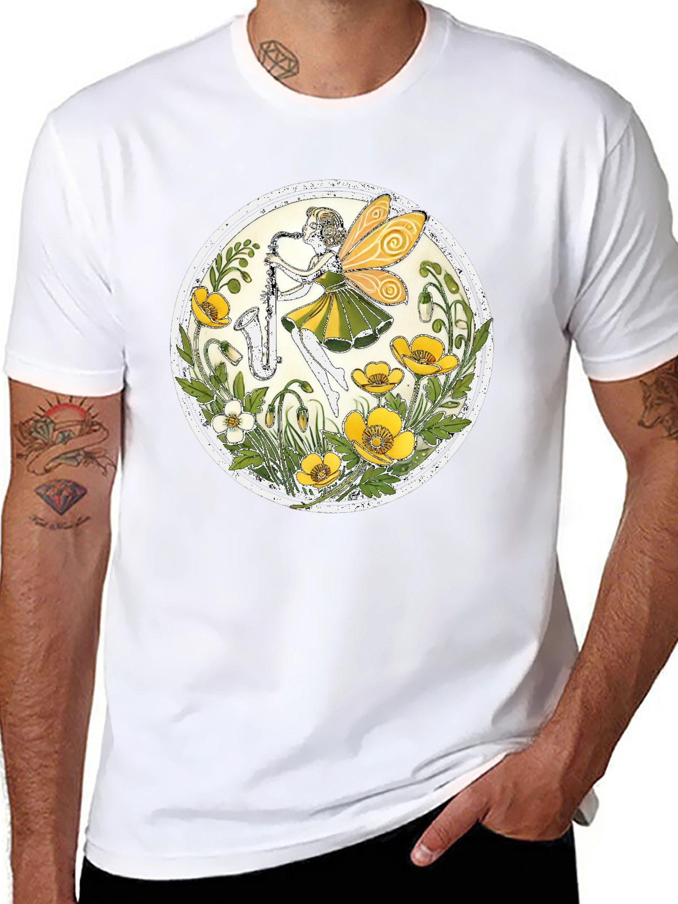 Fairy Saxophone T-Shirt - Floral Design