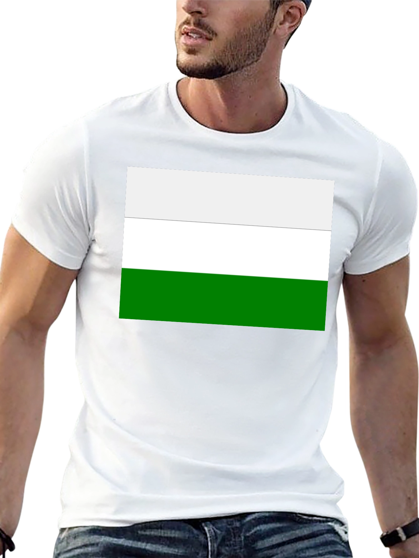 Minimalist White and Green Stripe T-Shirt