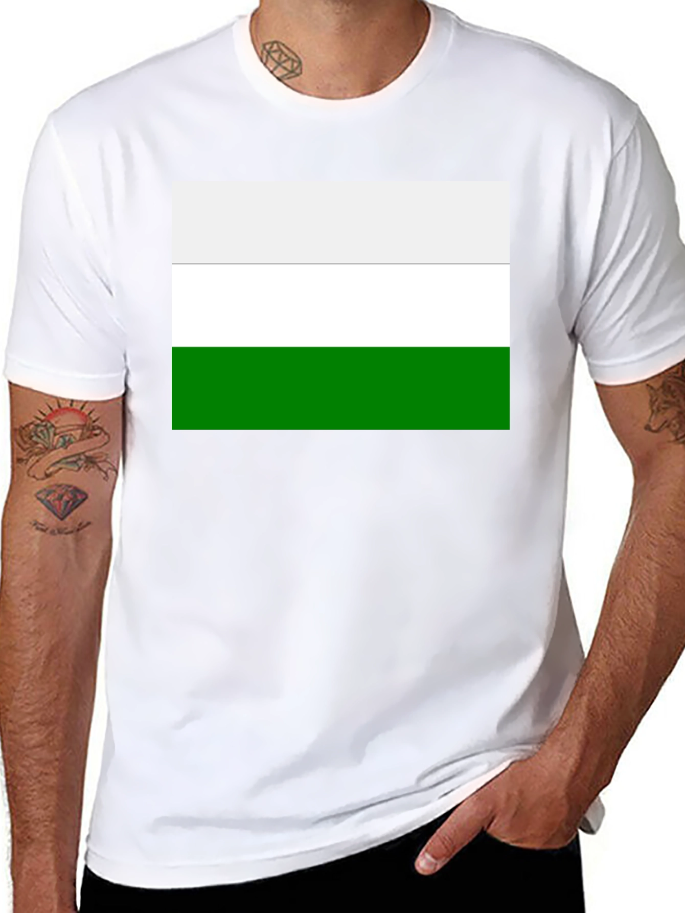Minimalist White and Green Stripe T-Shirt