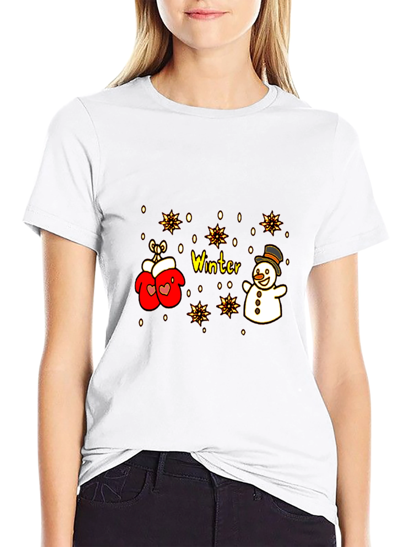 Winter Wonderland T-Shirt: Snowman and Mittens