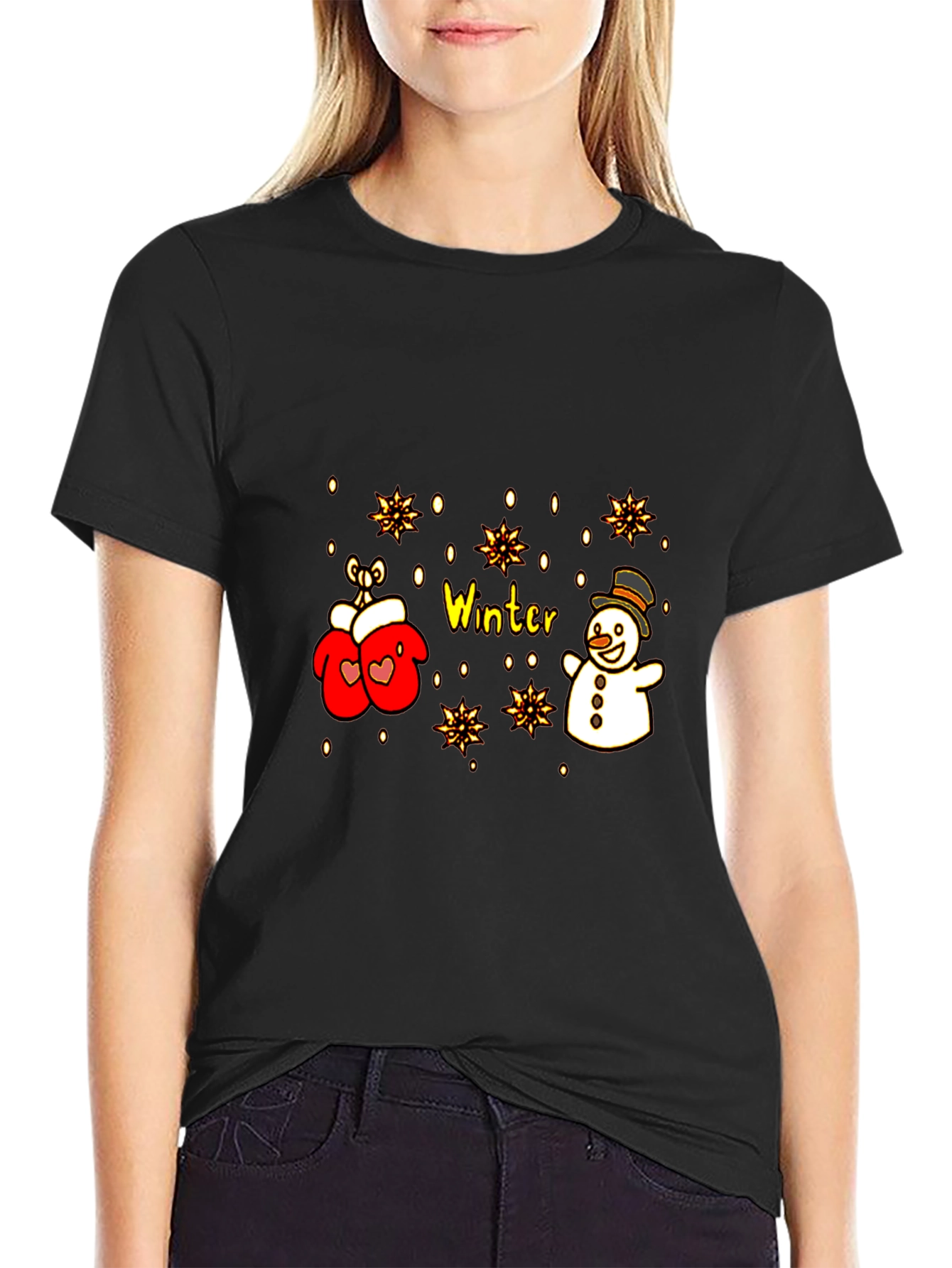 Winter Wonderland T-Shirt: Snowman and Mittens